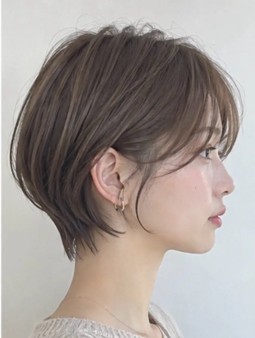 ショート カラー ショートボブ 丸みショート 透明感カラー ボブ くびれヘア FORCE 青木明日翔のヘアスタイル