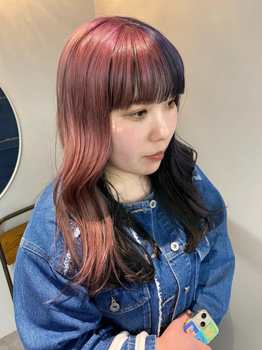 ロング カラー デザインカラー ピンクカラー パープルカラー ツートーンカラー レイヤー暖色カラー 池袋Yamamotoのヘアスタイル