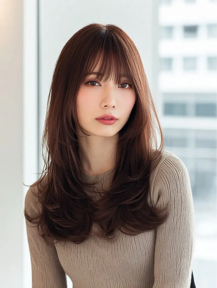 ロング 顔まわりレイヤー 顔周りカット ハッシュカット ハイレイヤー 髪質改善 カット ヘアカラー 縮毛矯正 トリートメント ✨毛髪診断で絶対綺麗 ✨美髪艶髪専門✨高浪のヘアスタイル