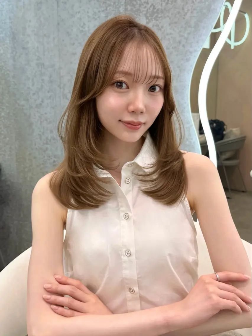 ミディアム カラー ヘアアレンジ カット ヘアカラー ブリーチなしW🎀 髪質改善/はのんのヘアスタイル