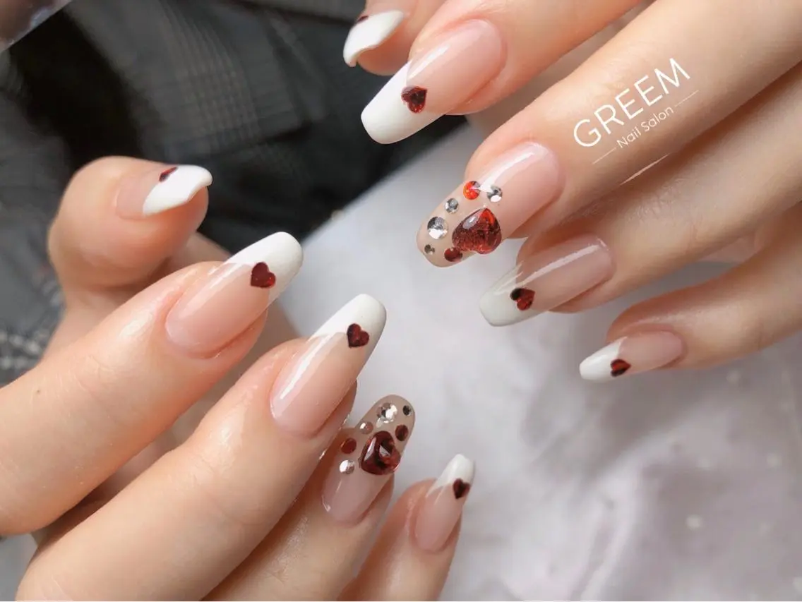 ネイル フレンチネイル ハート 韓国ネイル バレンタイン フットネイル GREEM グリームのネイルデザイン