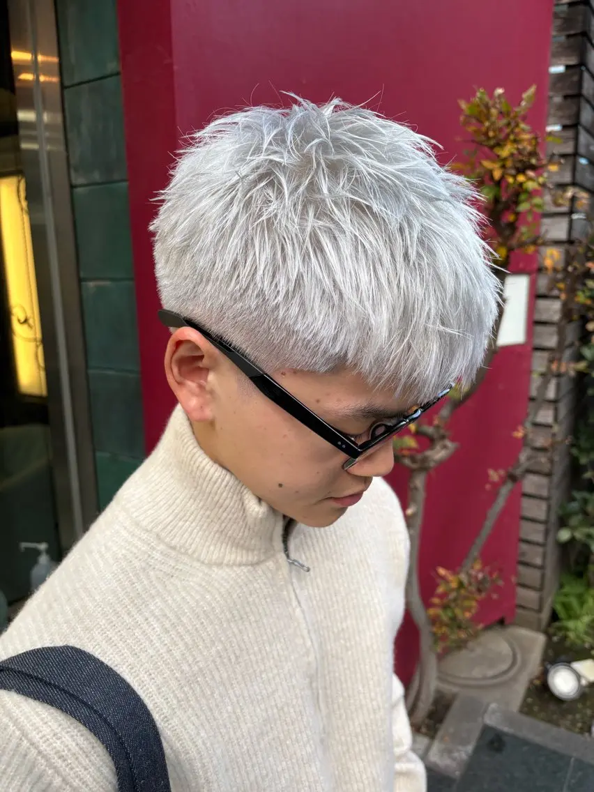 カラー メンズ シルバー ホワイトシルバー ヘアカラー トリートメント グレージュ達人/赤み 消し/ブリーチ/岩崎のヘアスタイル