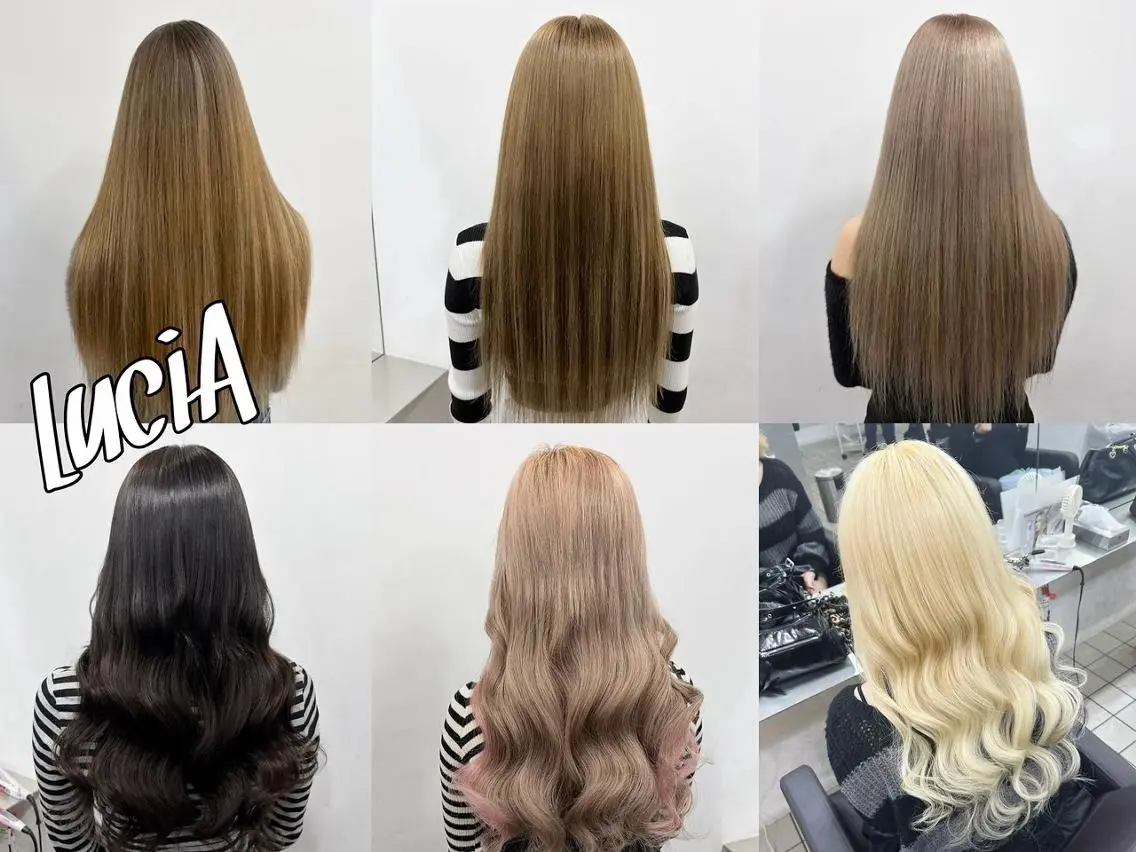 ロング カラー ヘアアレンジ シールエクステ 黒髪 ブリーチ デザインカラー ダブルカラー エクステ¥5000 LuciAカラーのヘアスタイル