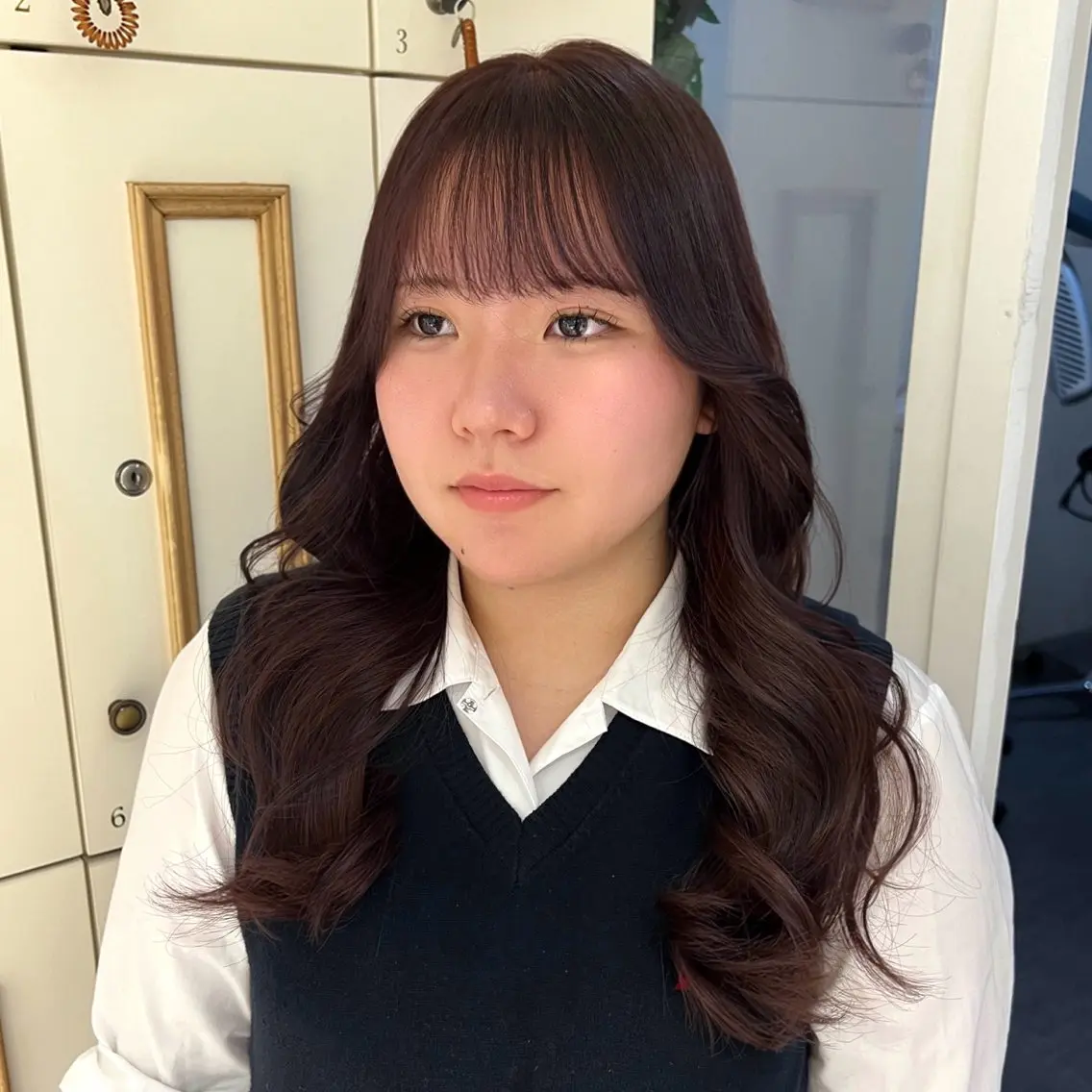 ロング カラー ブラウンカラー カシス ピンクカラー ピンクブラウン ヘアカラー シャドウパーマモデル セイノチヒロのヘアスタイル