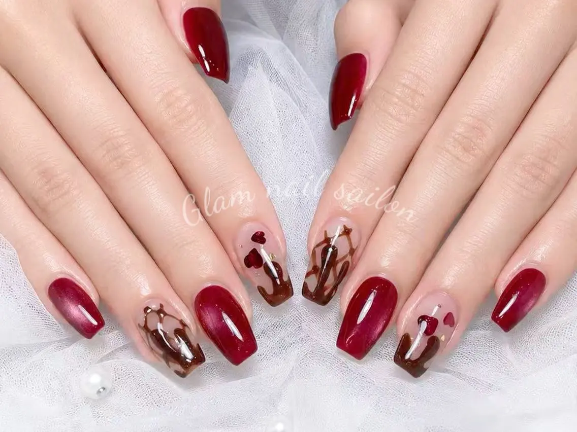 ネイル エツメ💅 長さ出し🎀デザインのネイルデザイン