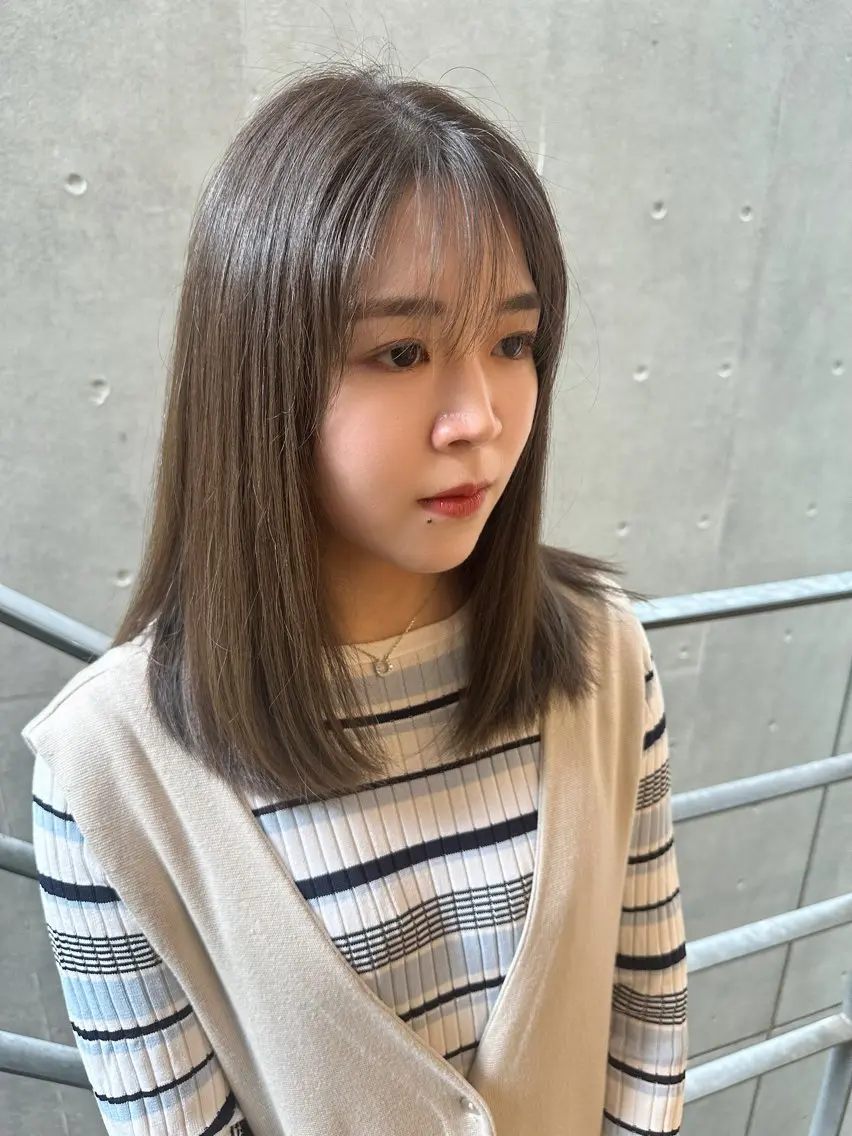 ミディアム カラー パーマ ヘアアレンジ シースルーバング カット ヘアカラー 髪質改善/韓国風 レイヤー/田村祐樹のヘアスタイル