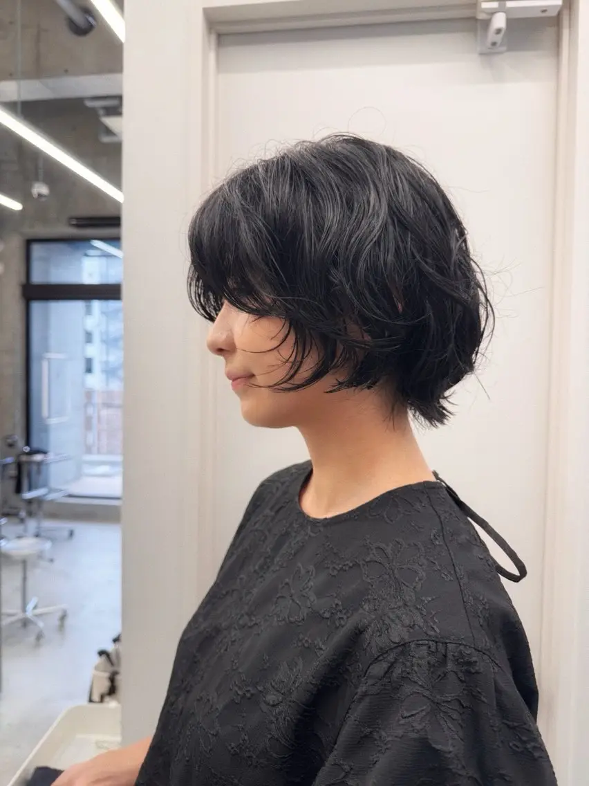 ミディアム パーマ カット パーマ saki|透明カラー ドライパーマ.パーマのヘアスタイル