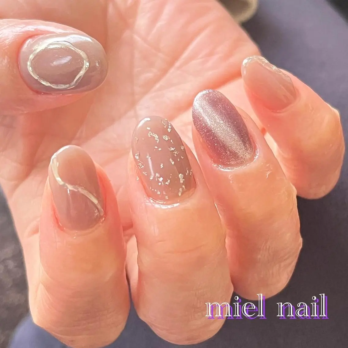 ネイル マグネットネイル ニュアンスネイル 春ネイル ハンドネイル miel nailのネイルデザイン