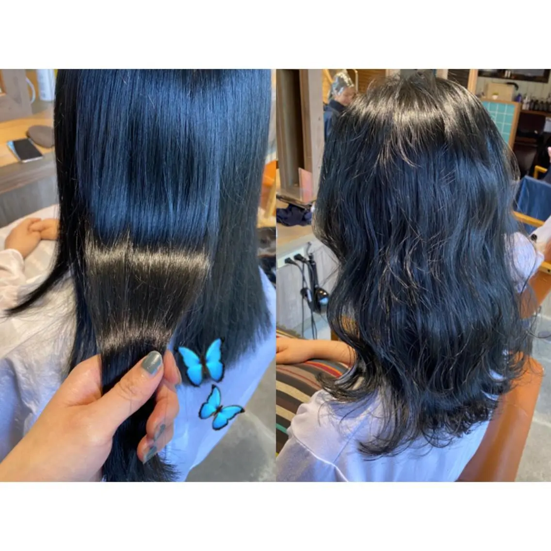 カラー 黒髪 ブリーチ ブルーカラー ブルーブラック ブリーチなしカラー 🩵盛れる顔周り/ 艶カラーemi🩵のヘアスタイル