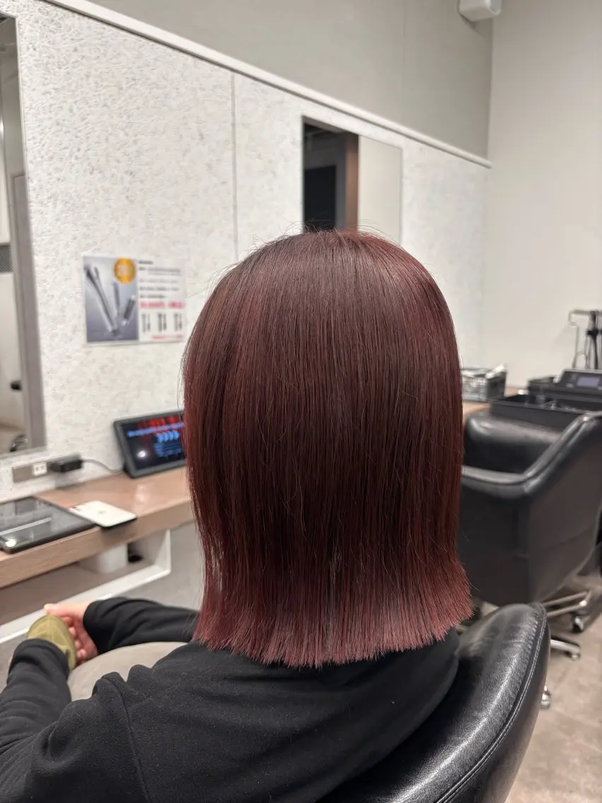 ミディアム カラー ブリーチ ブラウンカラー ブリーチなしカラー レッドカラー レッドブラウン カット ヘアカラー ボブ/透明感カラー/ 髪質改善/🌙/ルナのヘアスタイル