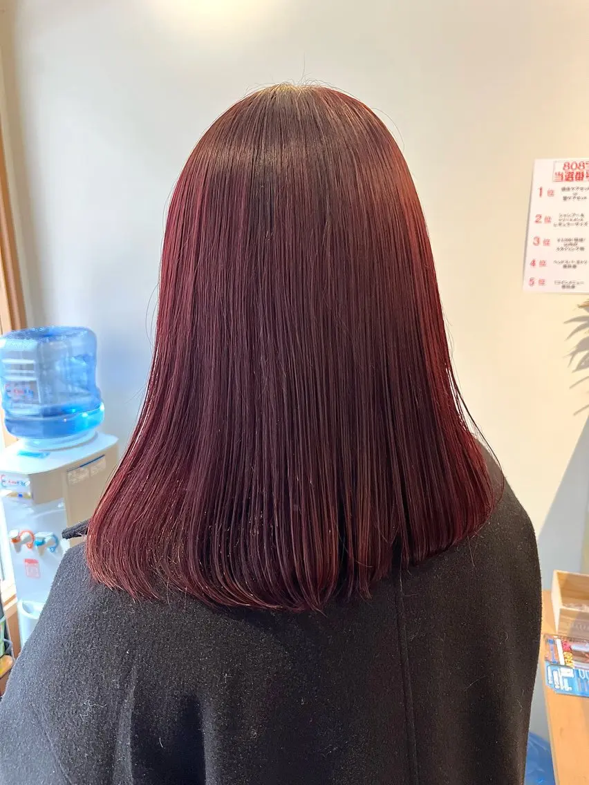 ミディアム カラー レッドカラー 縮毛矯正 カット ヘアカラー LUXIEL みづきのヘアスタイル