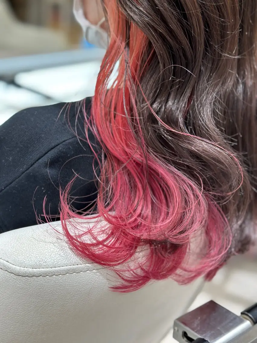 ロング カラー 黒髪 インナーカラー ピンクカラー 🌷レイヤーカット/ 透明感カラー🌷増田のヘアスタイル
