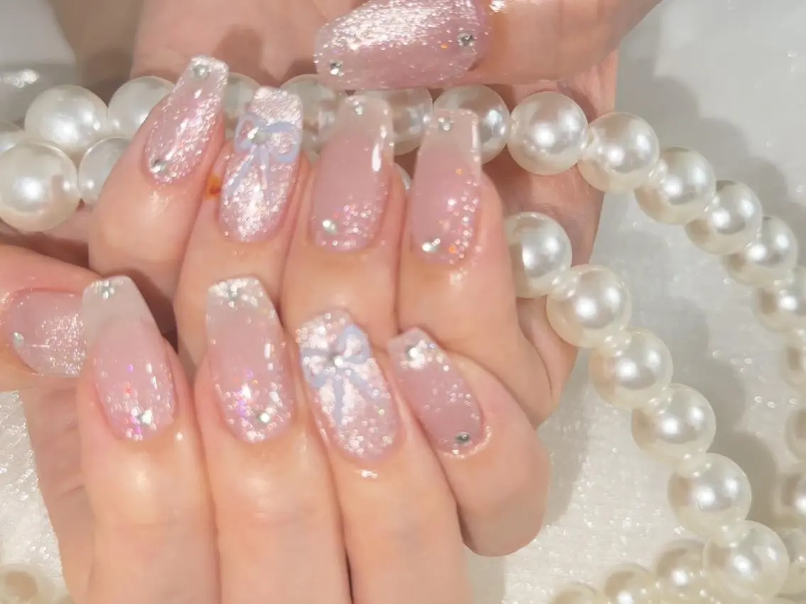 ネイル マグネットネイル リボン ハンドネイル Lucky nail salonのネイルデザイン