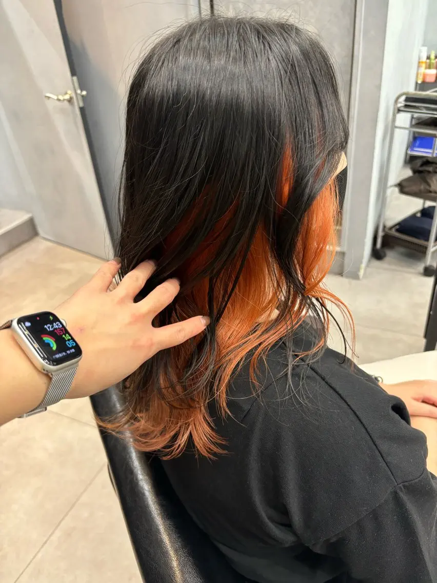 ロング カラー オレンジ カット ヘアカラー 💎透明感カラー Sarina💎のヘアスタイル