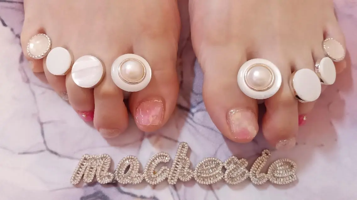 ネイル 大理石ネイル(マーブル) ピンク フットネイル Nail Salon macherieのネイルデザイン