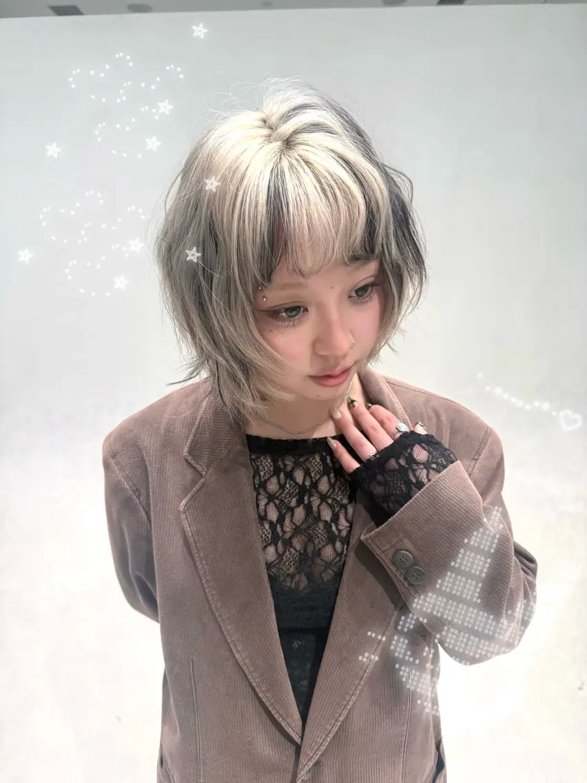 ミディアム カラー デザインカラー カット ヘアカラー 韓国レイヤー/ボブ ハイトーン/きらりのヘアスタイル