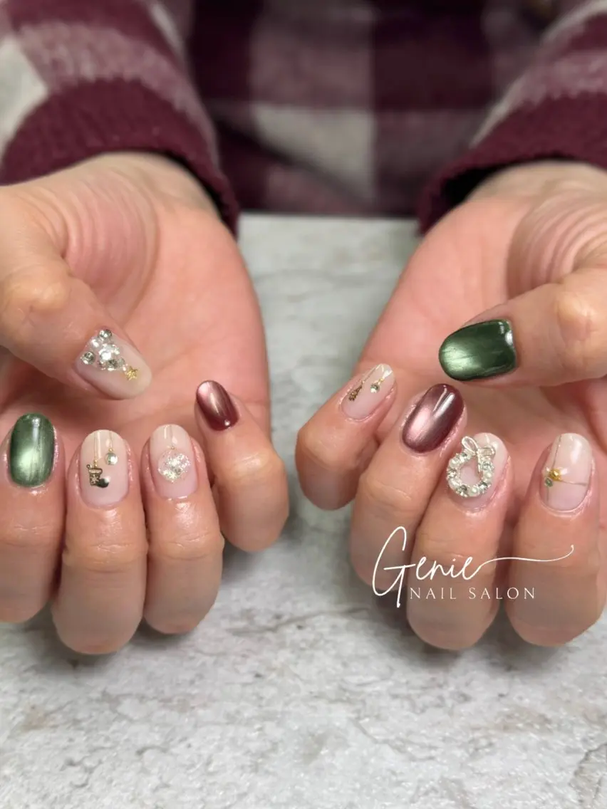 ネイル 冬ネイル クリスマス ハンドネイル Nail salon Genieのネイルデザイン