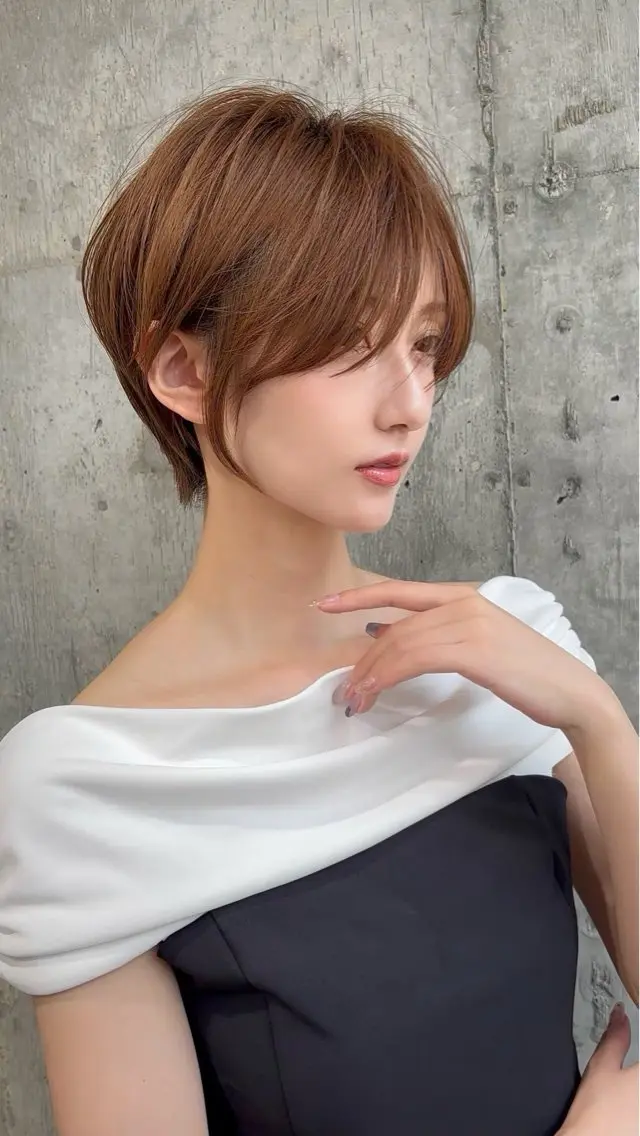 ショート カラー レイヤーカット ショートヘア 韓国ヘア/巻ける 縮毛矯正/リョウヤのヘアスタイル