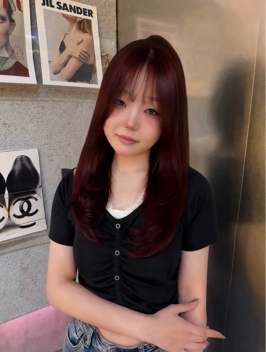 カラー ブリーチ レッドカラー ヘアカラー ・*·̩͙꒰ঌ RIN໒꒱·̩͙⋆.のヘアスタイル