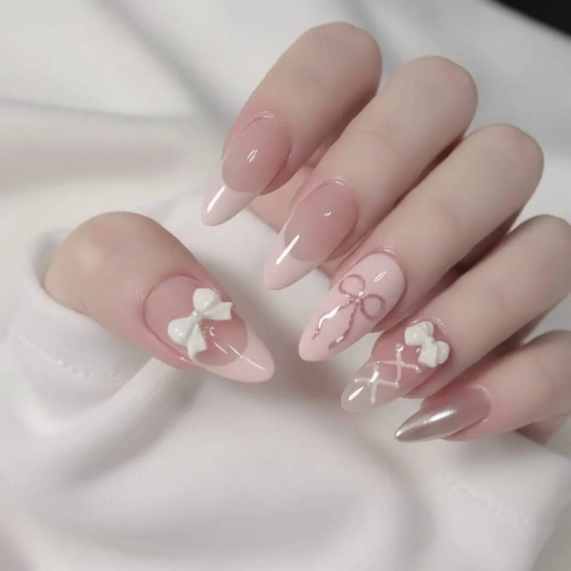 ネイル フレンチネイル ジェルネイル 韓国ネイル ロングネイル ピンク ハンドネイル Blingg NailStudioのネイルデザイン