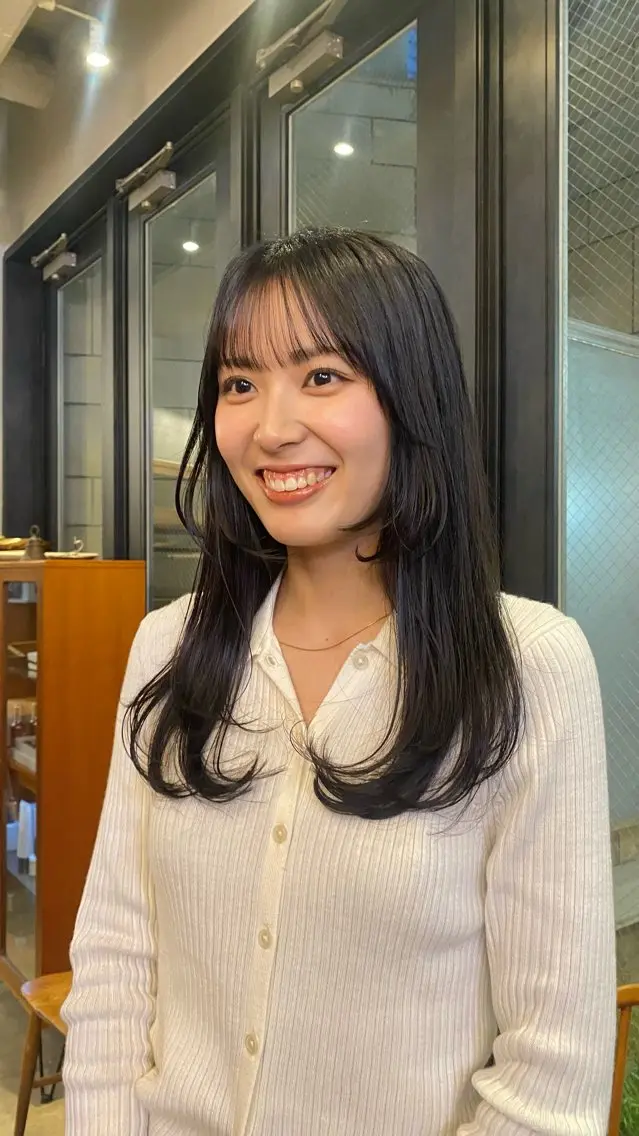 ロング カラー 透明感カラー レイヤーカット 小顔カット トリートメント ブラウンカラー 🦔🪷なりたりみのヘアスタイル
