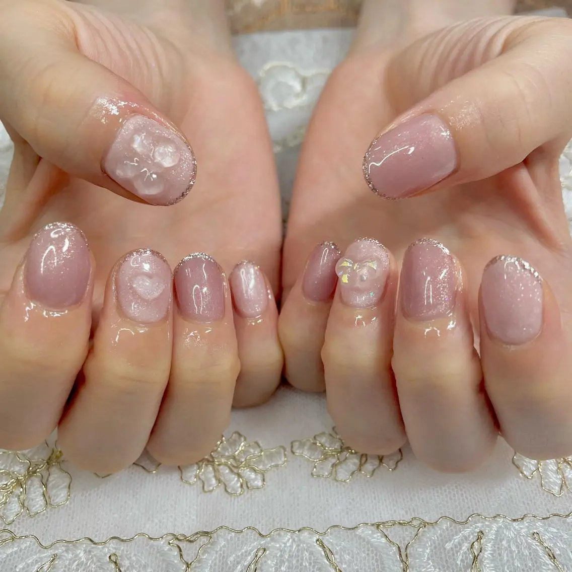 ネイル アートネイル オーロラネイル ジェルネイル ハート 氷ネイル・うるうるネイル J terrace Nailのネイルデザイン