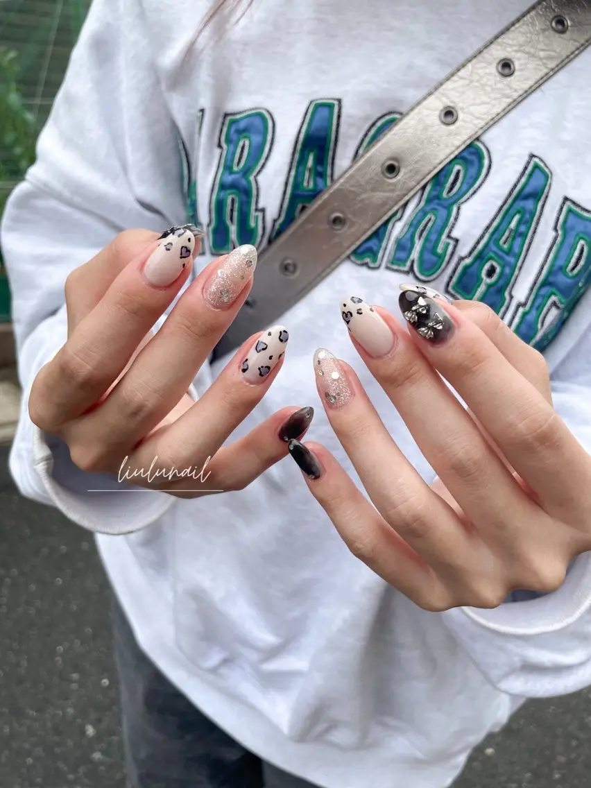 ネイル アニマル柄 アートネイル ハート 持ち込み ハンドネイル liulu nailのネイルデザイン
