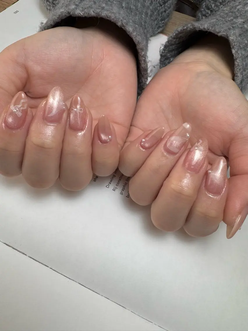 ネイル マグネットネイル リボン ハンドネイル 白日-hakubi nail-のネイルデザイン