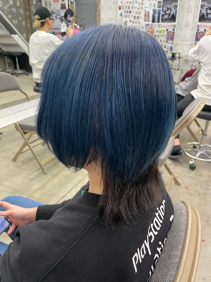 ミディアム カラー ブルーカラー シルバー ウルフカット ヘアカラー トリートメント インナーカラー 推し ブリーチ 髪質改善のヘアスタイル