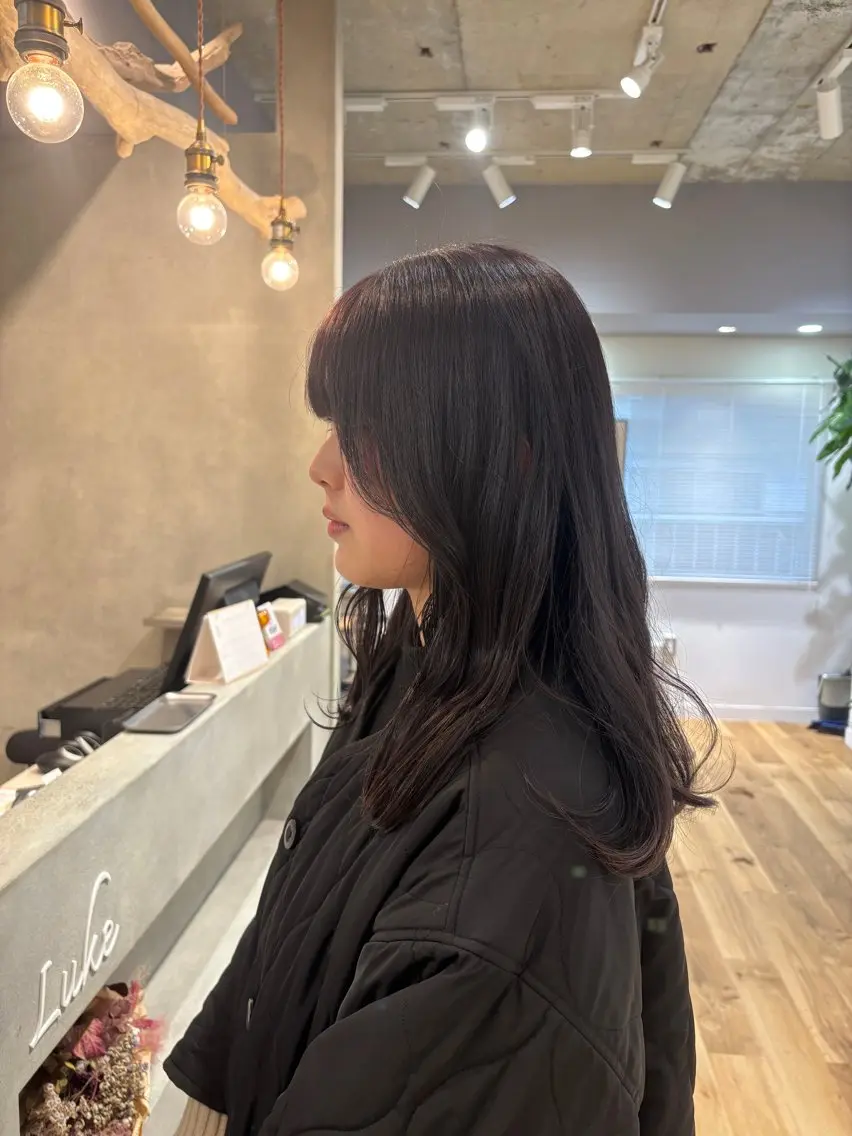 セミロング 韓国風ヘア サイドバング こうやま みるのヘアスタイル