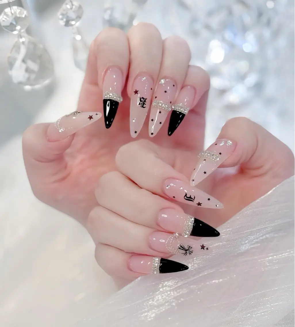ネイル べっ甲ネイル ブルー 長さ出し フレンチネイル ジェルネイル ハンドネイル Rin Nail 新大久保店のネイルデザイン