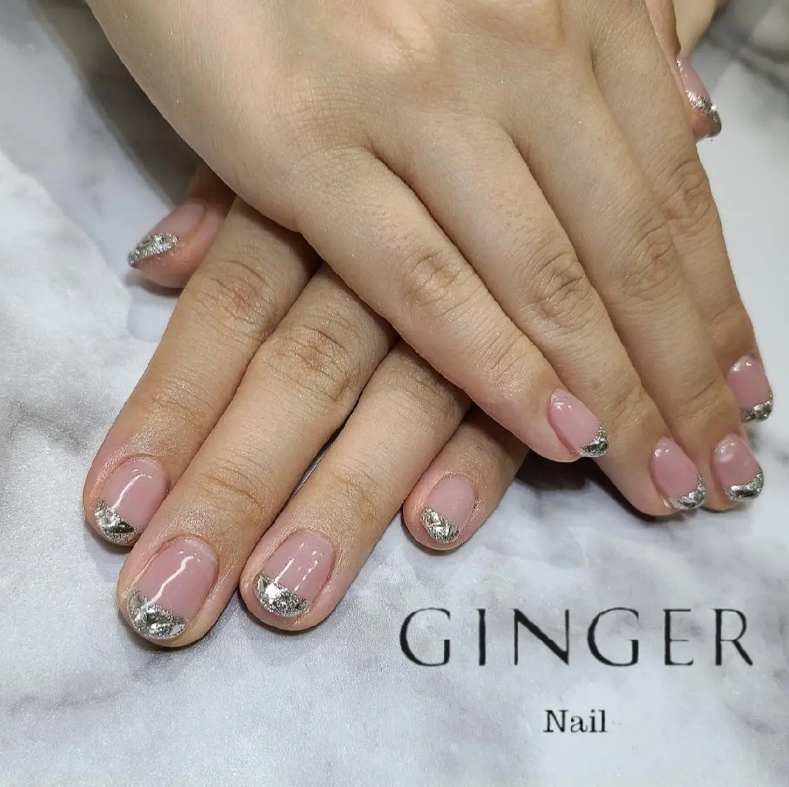 ネイル フレンチネイル ガラスフレンチ ハンドネイル GINGER  斎藤舞のネイルデザイン
