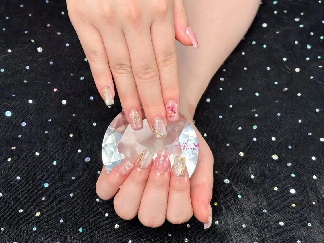 ネイル 桜ネイル 長さ出し フラワーネイル フレンチネイル ジェルネイル ハンドネイル ACon NailSalonのネイルデザイン