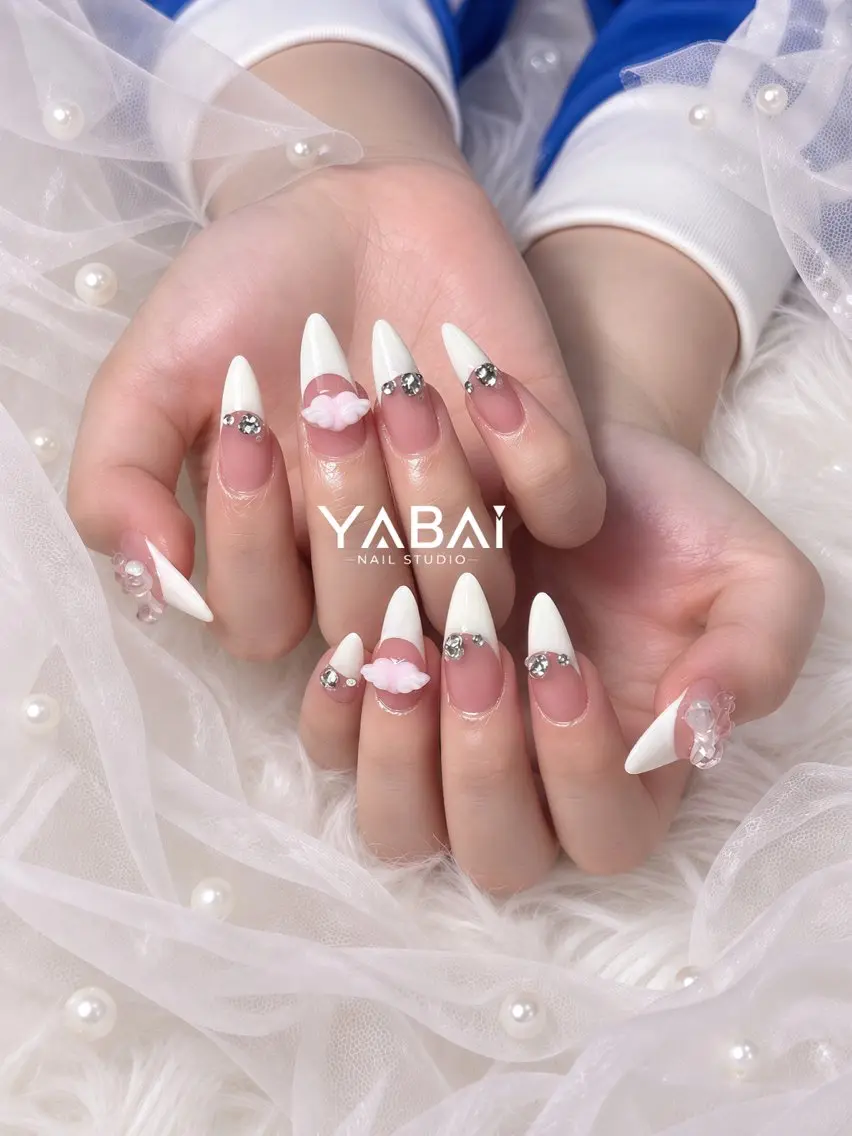 ネイル フレンチネイル ガーリー キラキラネイル ロングネイル ピンク YABAI NailStudioのネイルデザイン