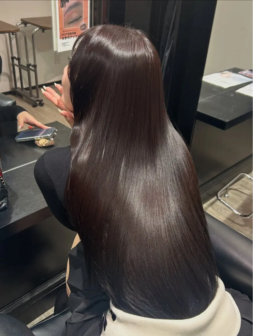 ロング ピンクブラウン カット ヘアカラー トリートメント ishizuka toaのヘアスタイル
