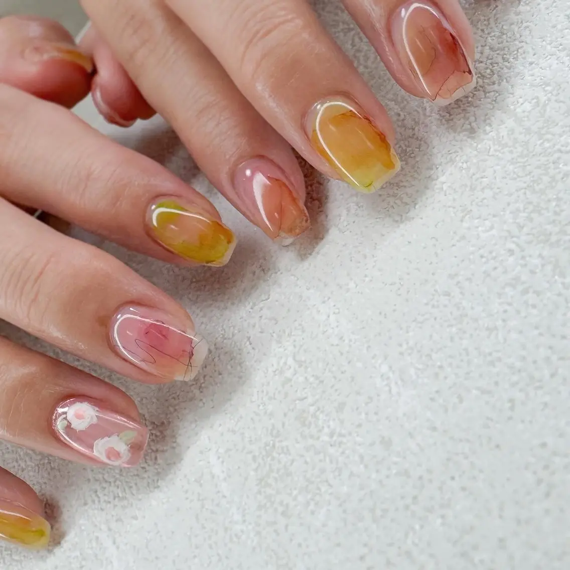 ネイル ブラウン クリアネイル ミラーネイル ニュアンスネイル 夏ネイル ハンドネイル pointillé .ayaのネイルデザイン