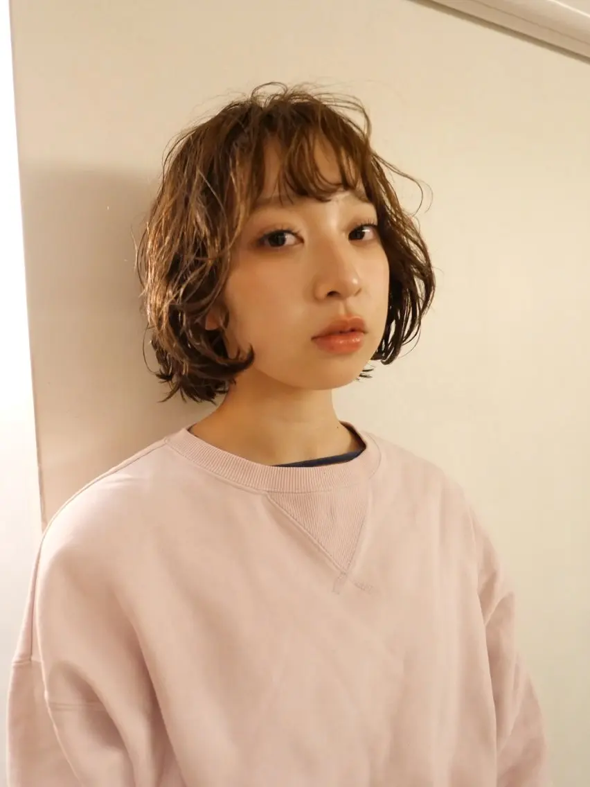 ショート カラー パーマ ボブ トリートメント ニュアンスパーマ カット ヘアカラー パーマ トリートメント 🌿ボブ パーマ高橋啓太🌿のヘアスタイル