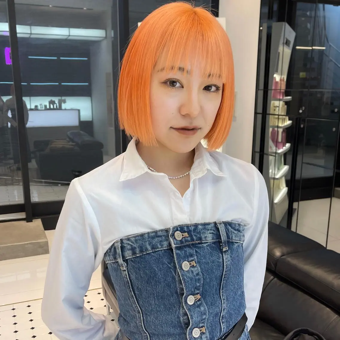 ミディアム カラー オレンジ ボブ カット ヘアカラー レイヤーカット🪽 カネコミユのヘアスタイル
