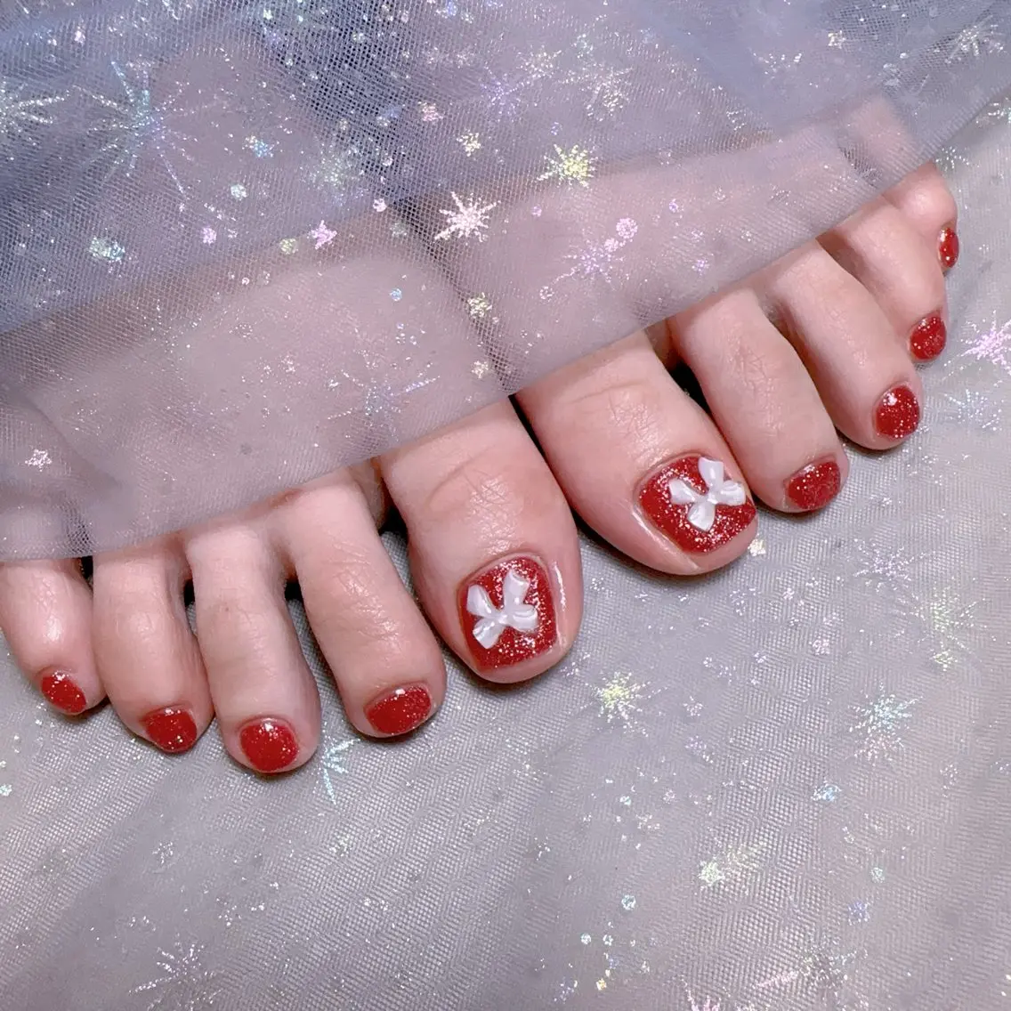 ネイル オーロラネイル フットネイル 韓国ネイル ラメ(グリッター) ラメグラデーション フットネイル Belle nail salon 新小岩のネイルデザイン