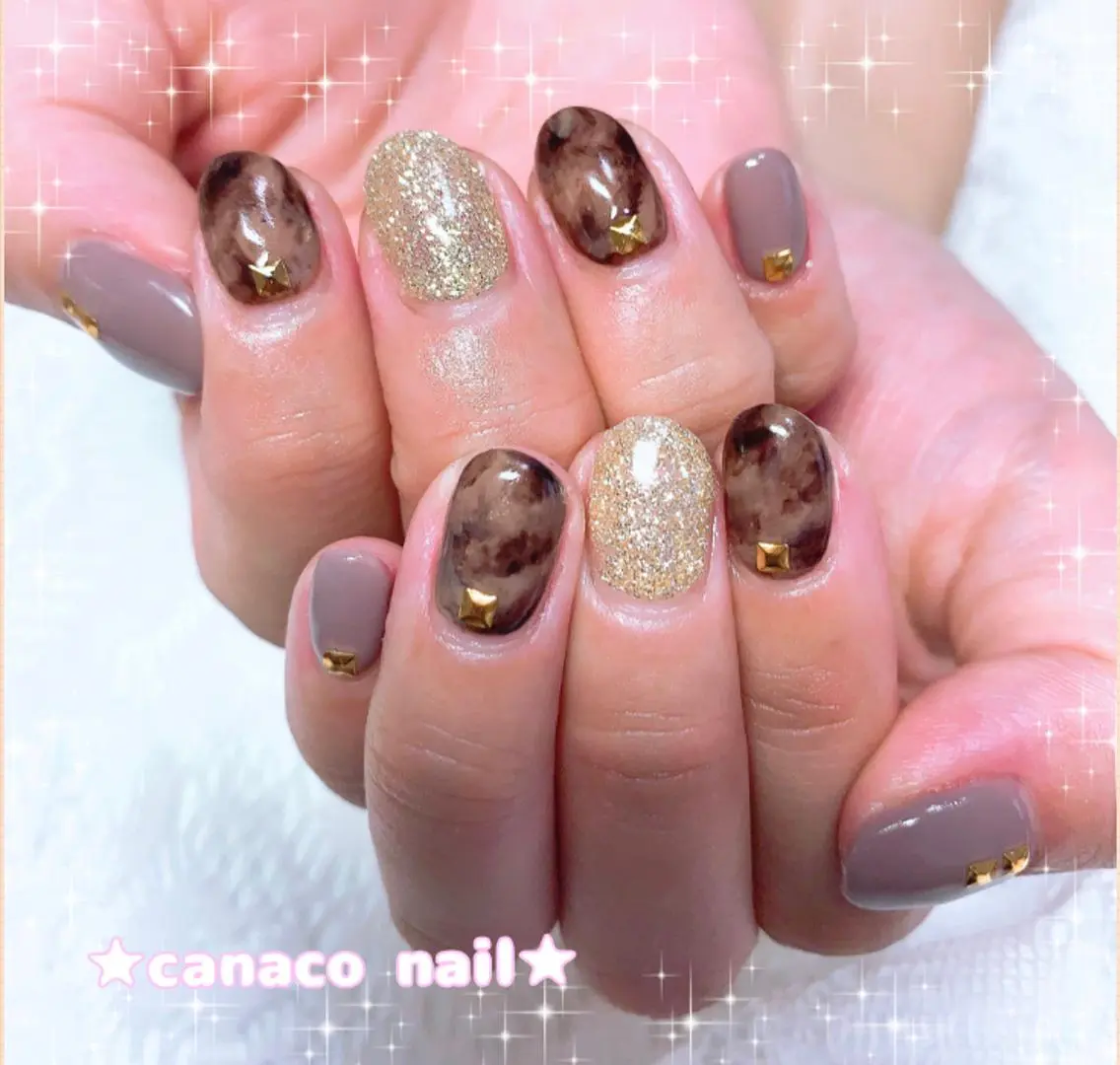 ネイル べっ甲ネイル ブラウン ハンドネイル ハンドケア ベテランネイル cnc nailのネイルデザイン