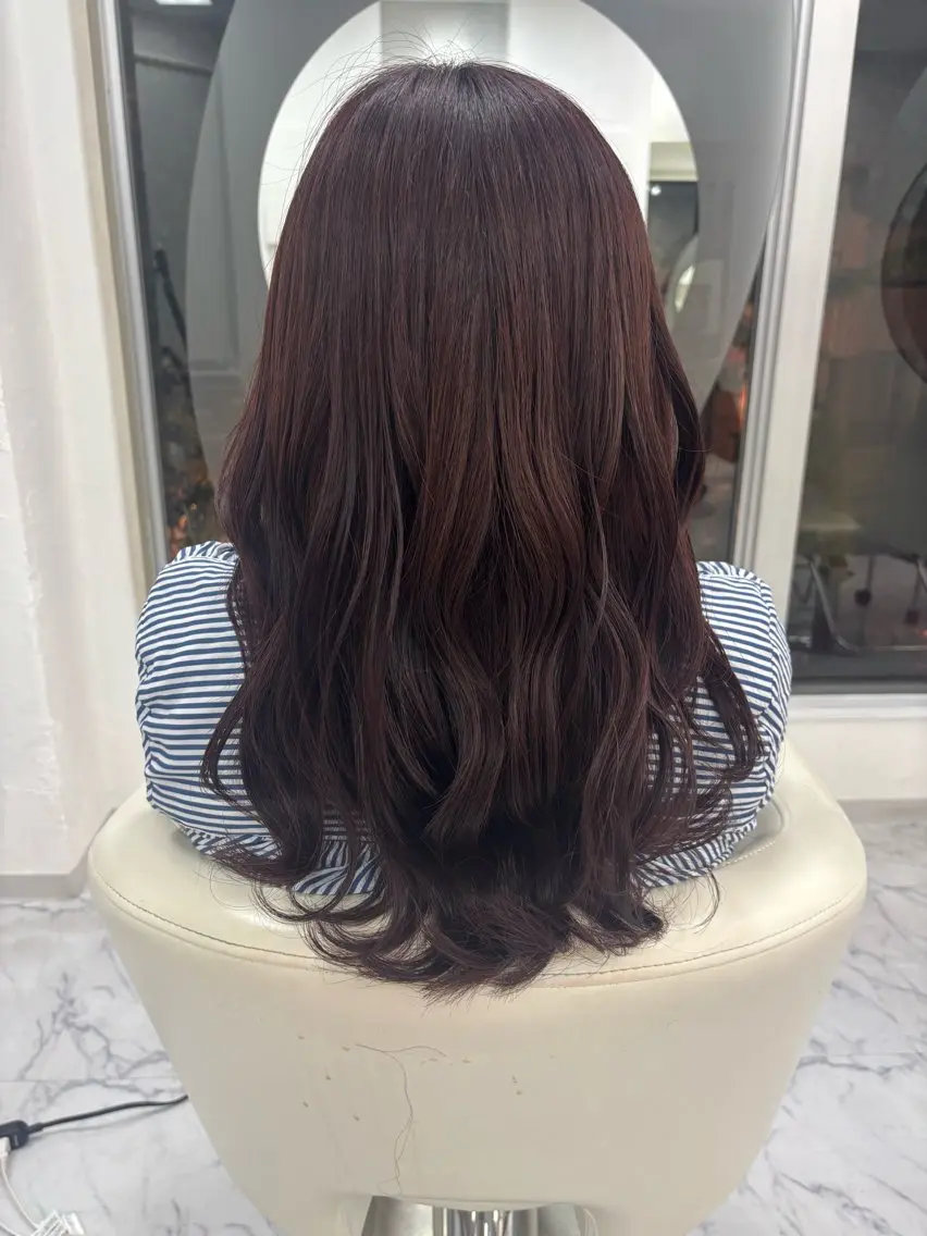 ロング レッドブラウン レイヤーカット カット ヘアカラー Esquisse est ミライのヘアスタイル