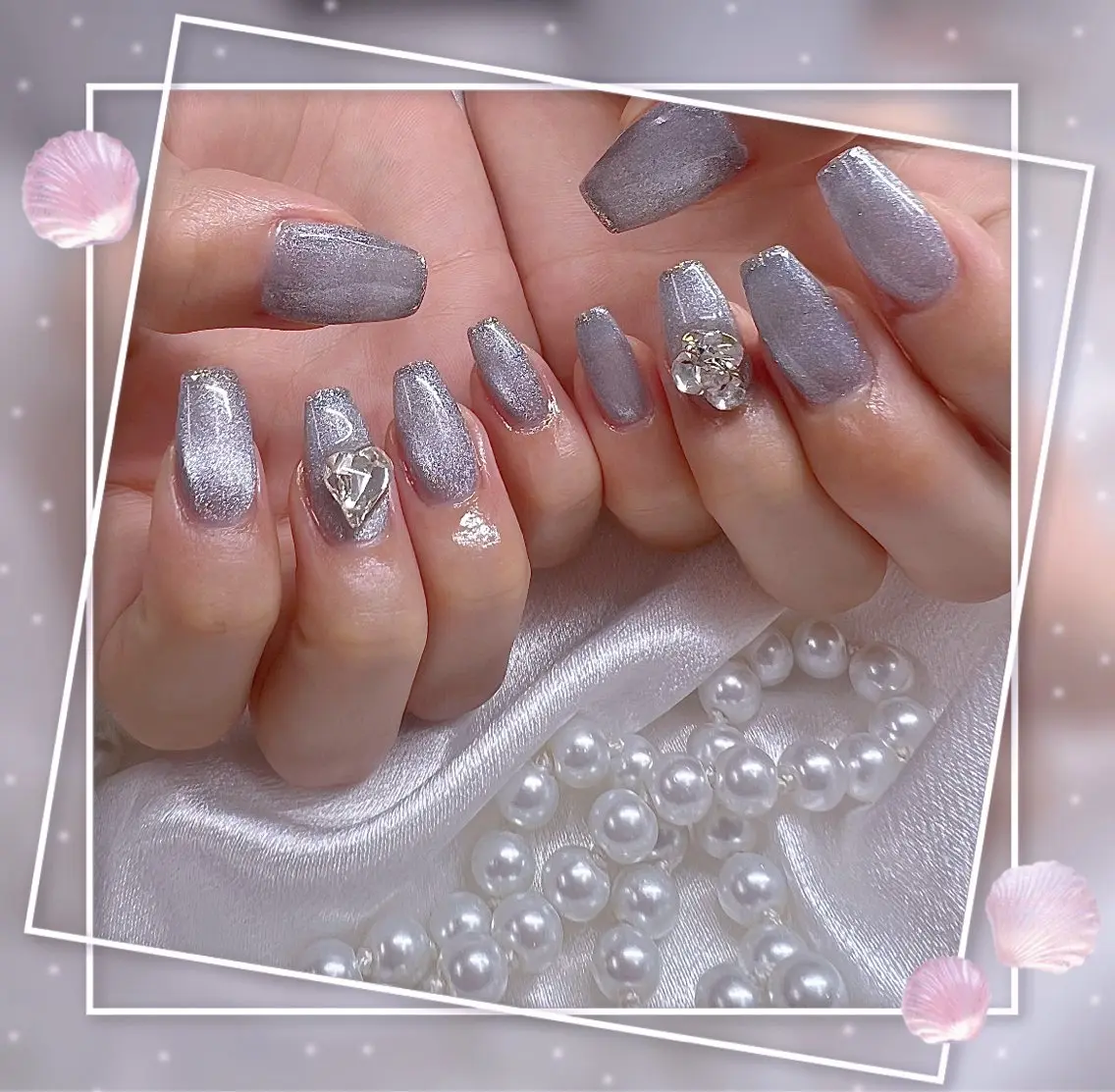 ネイル フレンチネイル グラデーション キラキラネイル 韓国ネイル マグネットネイル ハンドネイル Chill Nailsalonのネイルデザイン