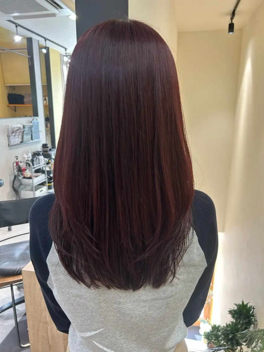 ロング カラー ボルドーカラー カット ヘアカラー トリートメント hubhair レイヤー/透明感のヘアスタイル