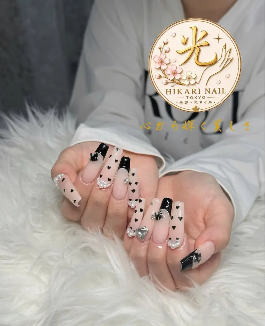 ネイル チークネイル 長さ出し フレンチネイル ガーリー ハロウィン ハンドネイル HikariNail Ikebukuroのネイルデザイン