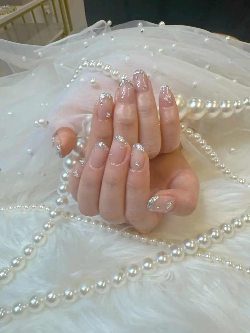 ネイル アートネイル フレンチネイル ガラスフレンチ マグネットネイル 夏ネイル ハンドネイル Queeens nailのネイルデザイン