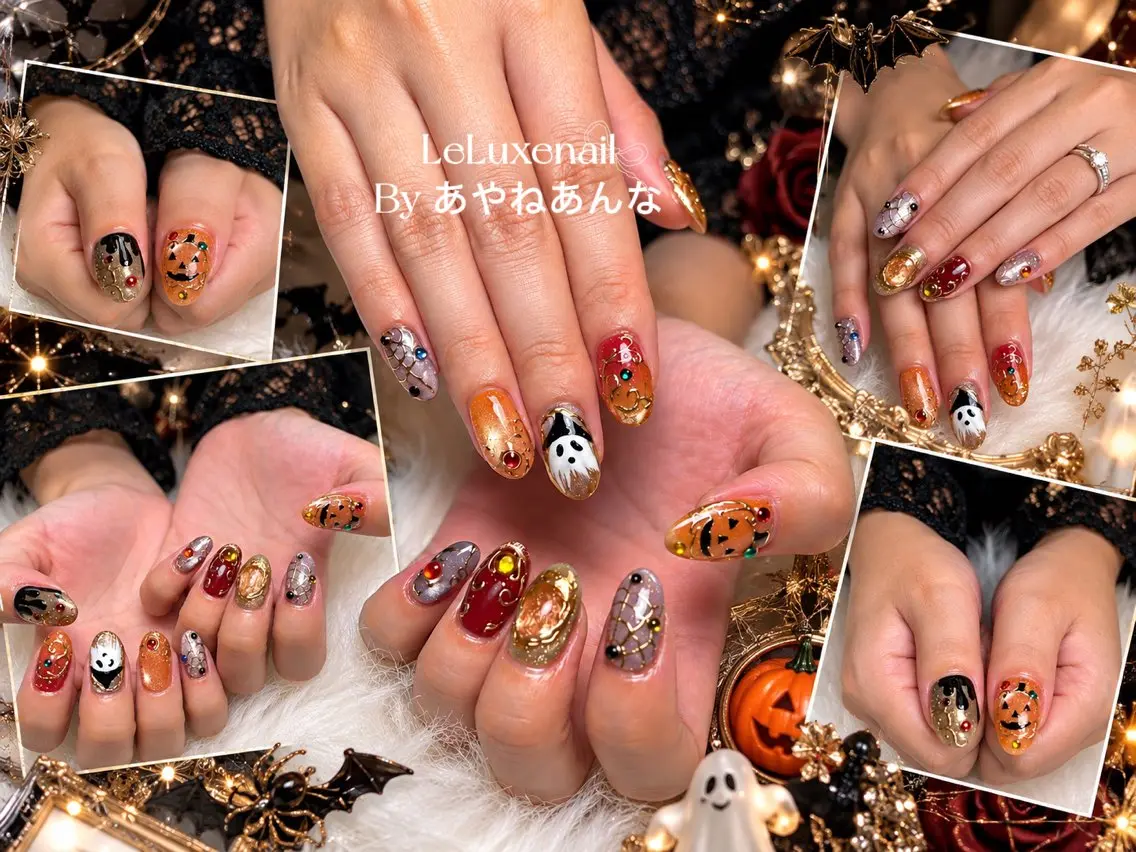 ネイル ボルドー ゴールド ハロウィン ハンドネイル あやね あんなのネイルデザイン
