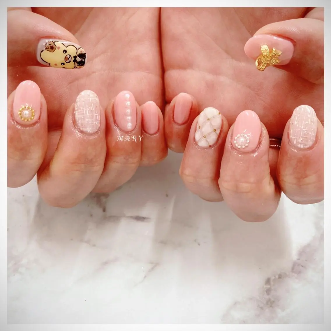 ネイル アートネイル ニュアンスネイル ワンカラーネイル ピンク ツイードネイル ハンドネイル Mary nail .narumiのネイルデザイン