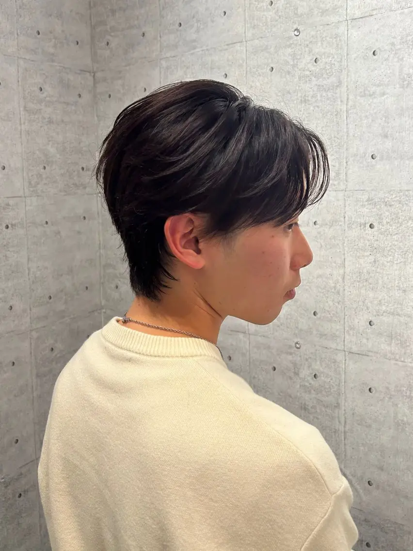 ショート メンズ センターパート カット ヘアセット メンズハイライト × perm Runoのヘアスタイル