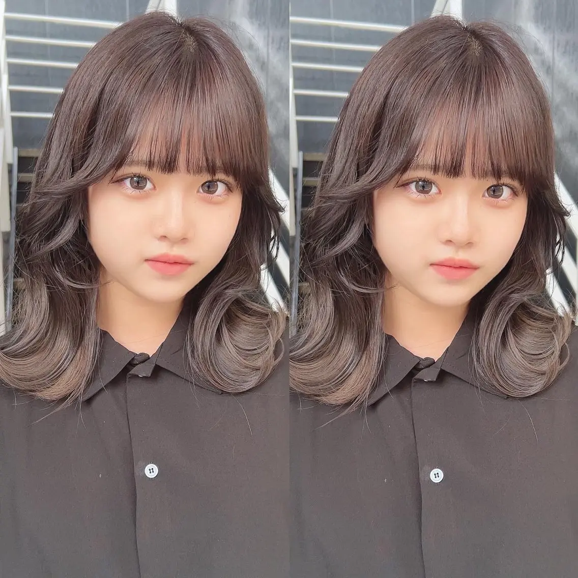 ミディアム カラー ヘアカラー トリートメント 韓国🇰🇷レイヤー カットオリーブカラーのヘアスタイル