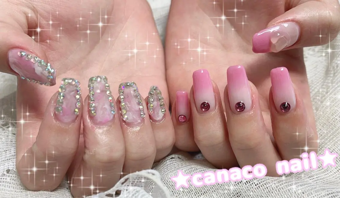 ネイル アートネイル ジェルネイル キラキラネイル パラジェル ピンク ハンドネイル ハンドケア ベテランネイル cnc nailのネイルデザイン